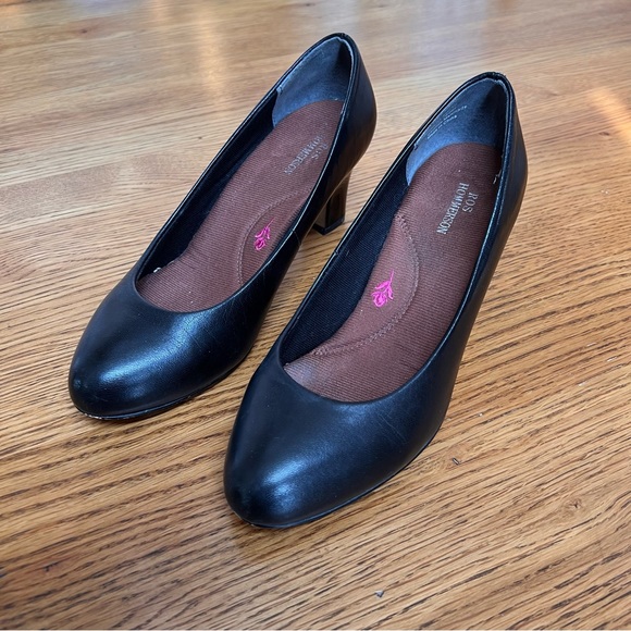 ⭐️ Ros Hommerson Valeda Chunky Low Heel Round Toe Black Kidskin Heel Size 6 - Picture 11 of 15